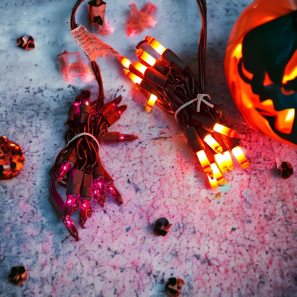 4 Pack Mini Purple Lights Steady Burn or Flashing Halloween Party 5ft Length - Picture 2 of 2